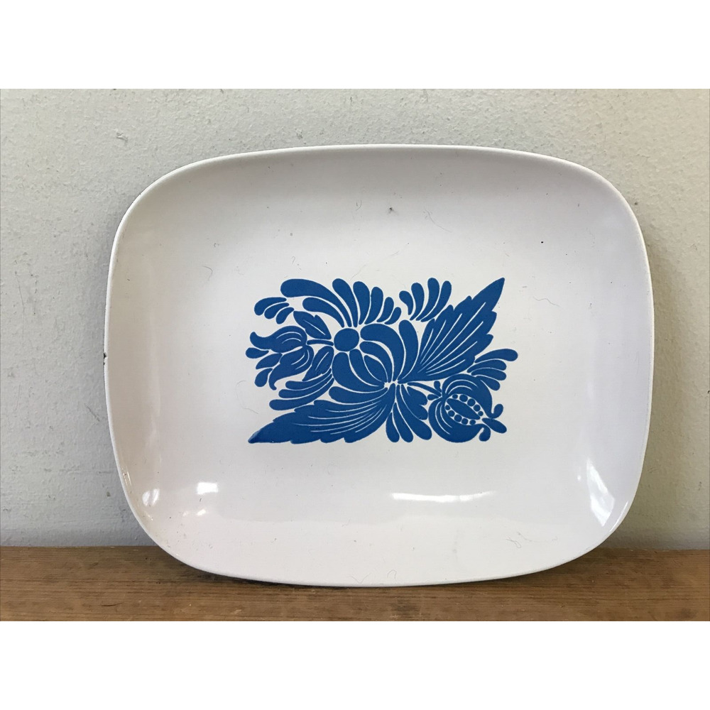Vtg Swedish Enamel Metal Delft Blue Floral Plate Small Trinket Tray Dish 7"